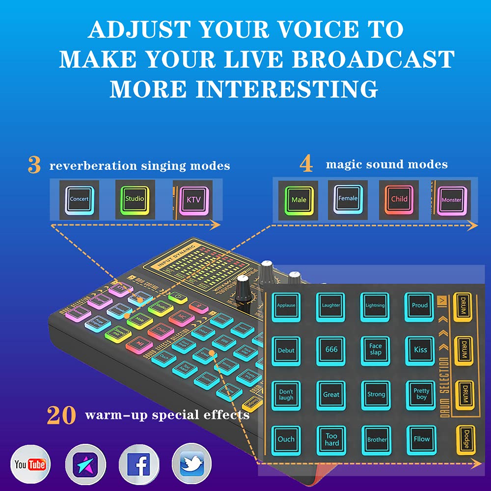 K300 Podcast Equipment Bundle, With Podcast Condenser Microphone, Voice Changer Sound Card with Multiple Sound Effects and LED L